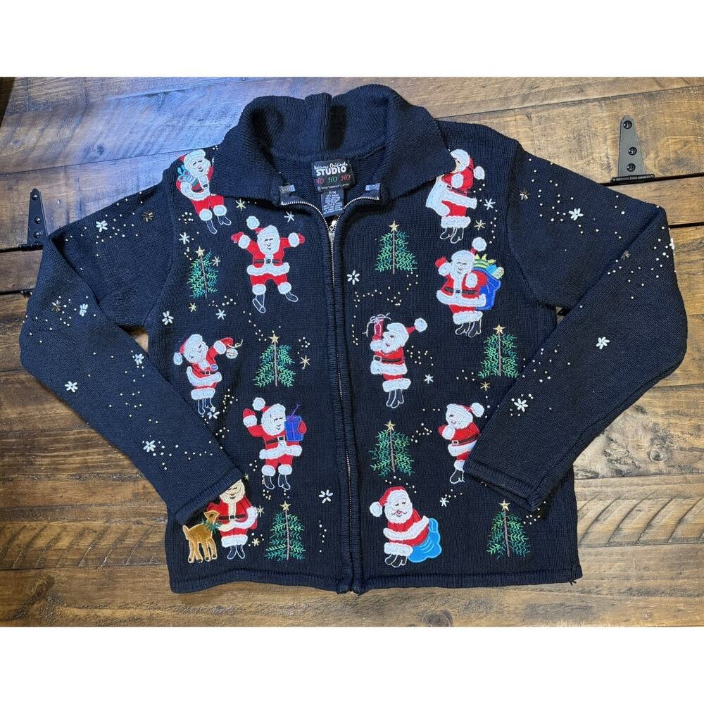 Vintage Designers Originals Full Zip Christmas Sweater Size Medium Petite